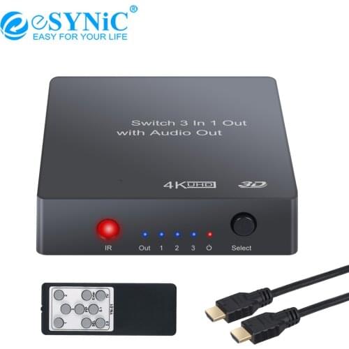 ESYNiC 3 In 1 HDMI-Compatible Switch Support 4K 3D 1080P PIP With Audio Extractor Converter Analog Optical Toslink SPDIF Output