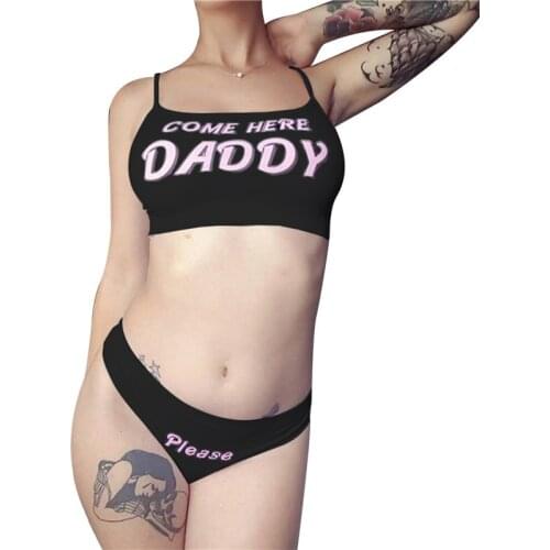 Two Piece Set Fashion COME HERE DADDY Letter Print Tank Top Sexy Sleeveless Summer Harajuku Kawaii Cropped Bikini 2021