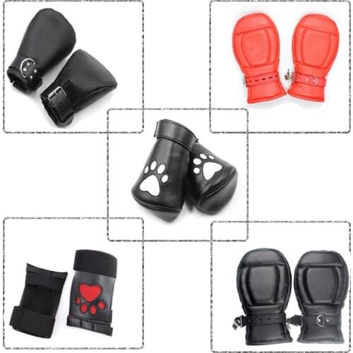 BDSM Puppy Play Dog Gloves Dog Paw Padded Fist Mitts SM Bondage Leather Puppy Mitts Fetish Pet Dog Role Play Sex Toys For Couple