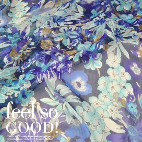 Silk Chiffon Fabric Dress Purple Blue Black Supermeal Blossom 100% Silk Folded Chiffon Georgett Shirt DIY Sewing Patchwork
