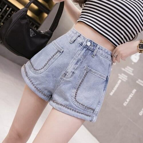 Best Sale 2020 New Fashion Denim Shorts Female Tide Shorts Summer High Waist Was Thin Rivet Women Shorts