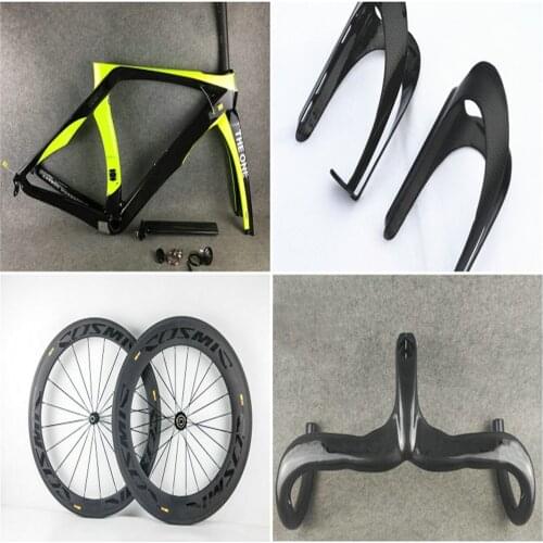 Yellow Black RB1K THE ONE Road Carbon Bike Frameset 30 colors and 60mm+88mm Cosmic Wheelset Carbon Handlebar Bottle cages