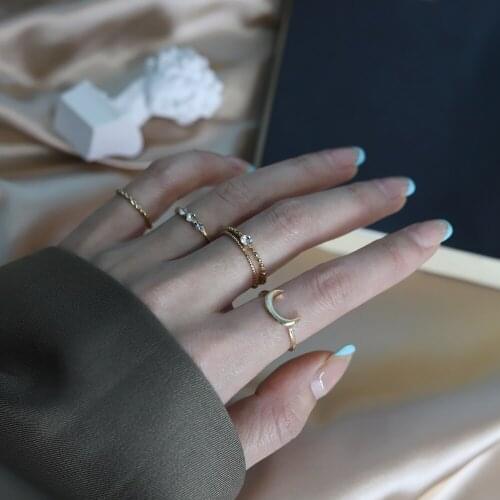 Minimalist Gold Rings Set Moon Zircon for Women 2021 Punk Geometric Round Twist Knuckle Ring Female Fashion Finger Jewelry