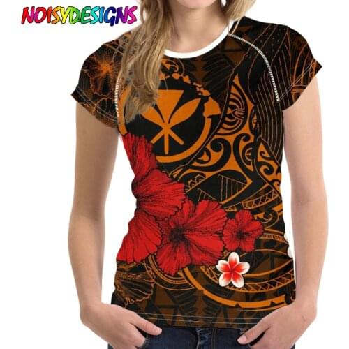 NOISYDESIGNS Polynesian Hawaii Kanaka Maoli Humpback Whale with Hibiscus Print T-shirts For Women Fashion Tops Plus Size Female