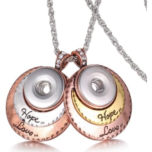 New Snap Jewelry Necklaces Gold Silver color Hope Love 18mm Snap Button Necklaces DIY 18mm Snap Necklace Pendant for Women Gifts