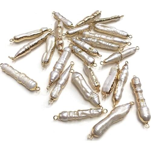New 1PC Natural Freshwater Golden Pearl Pendant Connector Charm Pendant For DIY Jewelry Making 7x30-10x40mm