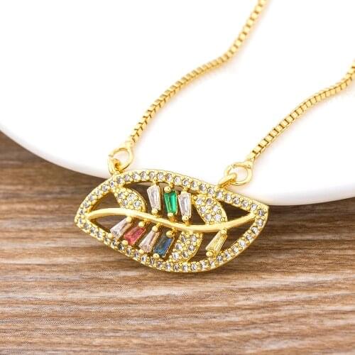Top Quality Gold Filled Rainbow Leaf Shape Collar Copper Zirconia Charm Pendant Necklace Jewelry collares de figuras For Women