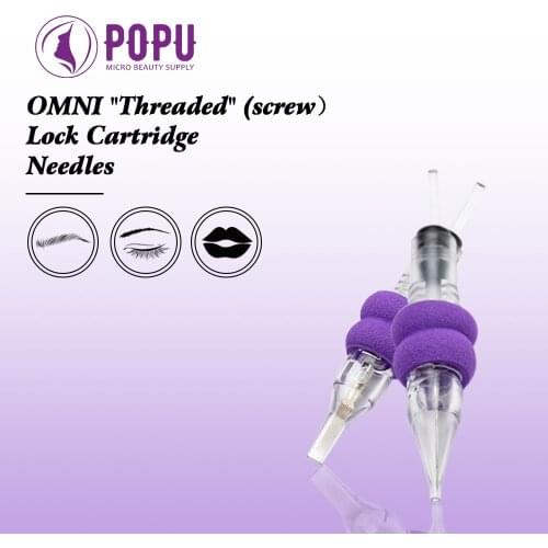 POPU OMNI Threaded Screw LOCK Disposable Cartridge Permanent Makup Needles RL RS Flat Eyebrow Lip Makeup Needles 20pcs/lot