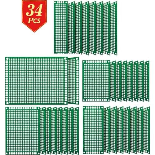 PCB 34 Universal Board Prototype for Arduino Copper Double Side 4x6 5x7 3x7 2x8 Kit FR4 Printed Universal Circuit Perfboard DIY