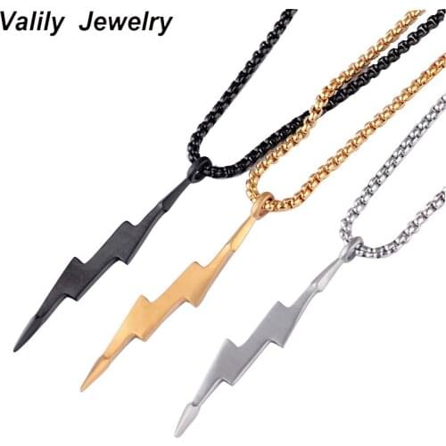 EdgLifU Mens Simple Black Lightning Neckalce Stainless Steel Retro Flash Pendant Charm Box Chain Long Necklace men