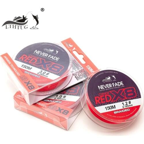 Recommend LTHTUG 2021 NEW PE 150M Fishing Line NEVER FADE Super Braided 8 Strands Japanese Technology Chinese Red Emerald Green