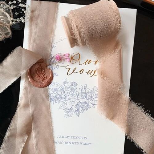 5meters/roll Handmade Frayed Edged Chiffon Silk Ribbon for Wedding Invitation Bouquets Sheer Fringe Ribbon Craft Flatlay