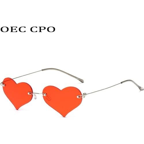 OEC CPO Rimless Heart Shaped Sunglasses Women Fashion Metal Sun Glasses Female Brand Designer Punk Frameless Eyeglasses UV400