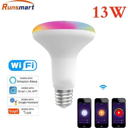 E27 WiFi Dimmable LED Light Lamp 13W Smart Bulb ,RGB C+W ,Tuya Smart Life App Remote Control Work with Alexa Echo Google Home