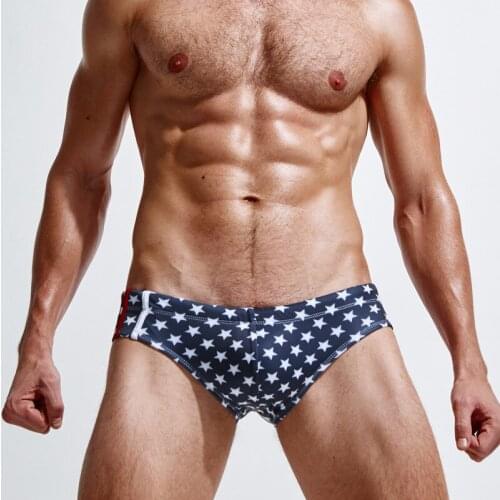 New Mens Star Print Briefs Quick Dry Bathing Suit Low Waist Swim Trunks Boxer Swimsuit Sexy Gay Swimwear Summer Beachwear