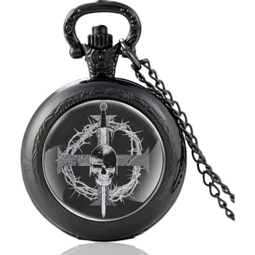 Vintage Crown Of Thorns Knight Skull Cross Pattern Quartz Pocket Watch Men Women Pendant Necklace Hours Clock