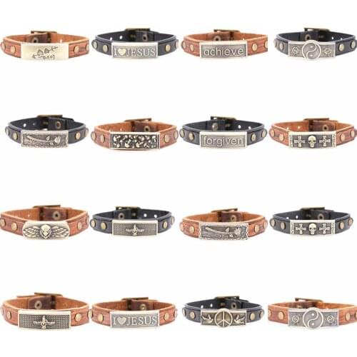 Handmade Vintage Black Brown Watchband Charm Cuff Bracelet For Men Women Jewelry (10Style)