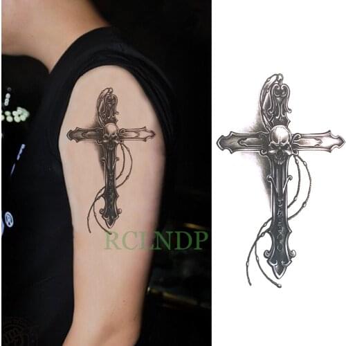 Waterproof Temporary Tattoo Stickers Skull head Cross Fake Tatto Flash Tatoo Body art Back Leg Arm belly for Women Men girl