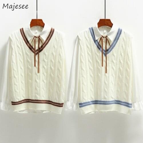 Sweater Vest Women Chic Simple Spring Fall Knitted Jumpers Womens Preppy Style Fashion Leisure Loose Sleeveless Chic Ins Casual