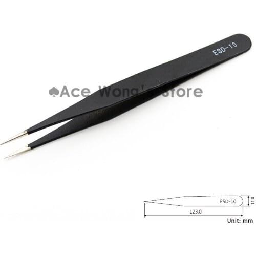 1pcs Precision ESD-10 Tweezers, stainless steel anti-static tweezers Repair Tool Soldering Station Welding Assist