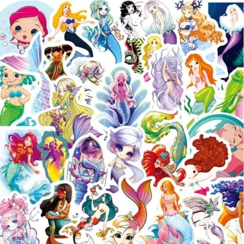 10/30/50 PCS Cartoon Cute Mermaid Fairy Tale Girl Car Waterproof Trolley Case Sticker Toy Decoration Wholesale