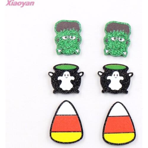 10pcs /lot) PR1077-18mm Halloween Jewelry Accessories Cute Glitter Acrylic Candy Witches Brew Monster For Party DIY