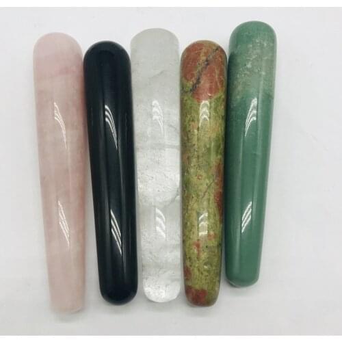 11cm Natural Massager Wands Crystal Jade Face Roller Stick Magic Yoni Wand Slim Guasha Tool Stone Carved Massage & Relaxation