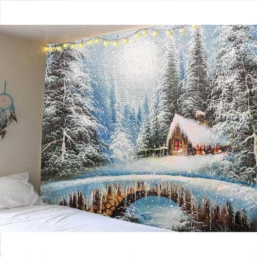 2021 New Year Wall Hanging Tapestry Merry Christmas Tree Reindeer Snowflake Forest Tapestry Home Decor For Bedroom Living Room