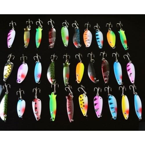 30pcs Metal Lure Spoon Sequins Fishing Baits Lure Single Hook Hard Artificial Bait Single Hook Swimbait Fishing Spinnerbait