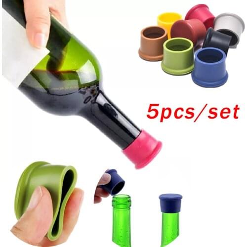 5Pcs Reusable Wine Beer Cover Bottle Cap Silicone Beverage Preservation Stoppers Home Restraunt Beverage Closures
