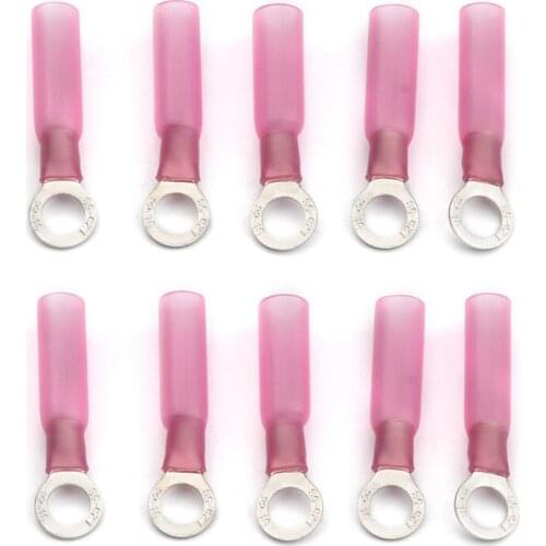 50PCS M5 AWG 22-18 Ring Heat Shrink Wire Cable Splice Terminals Electrical Butt Connectors Waterproof Insulated Red 0.5-1.5mm2