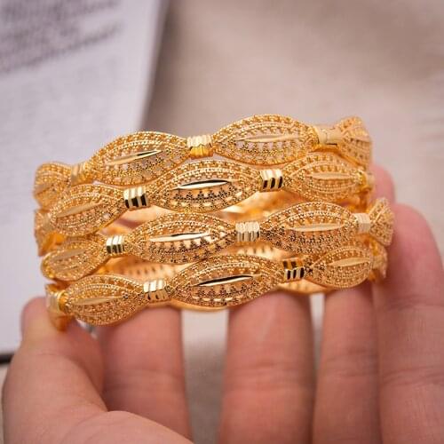 Annayoyo 4Pcs Women Girl Bangles Gold Color Jewelry Bangles Ethiopian Bride Wedding Dubai Bracelet Party wedding Gifts