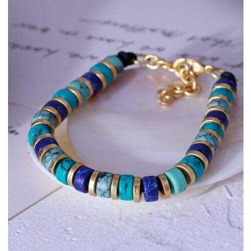 European and American jewelry elegant palace retro-style round colored crack stone fashion simple hand-chain girl bracelet
