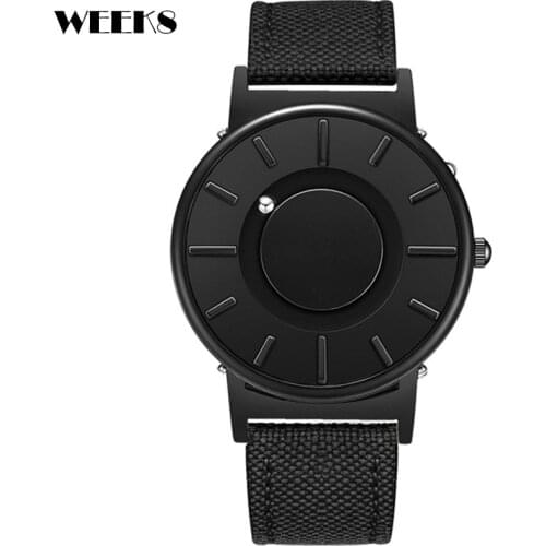 Eutour Rome Dial Watches Roman Numeral Mens Casual Quartz Watch Style Men Canvas Band Strap Magnetic Bead Black Wristwatches