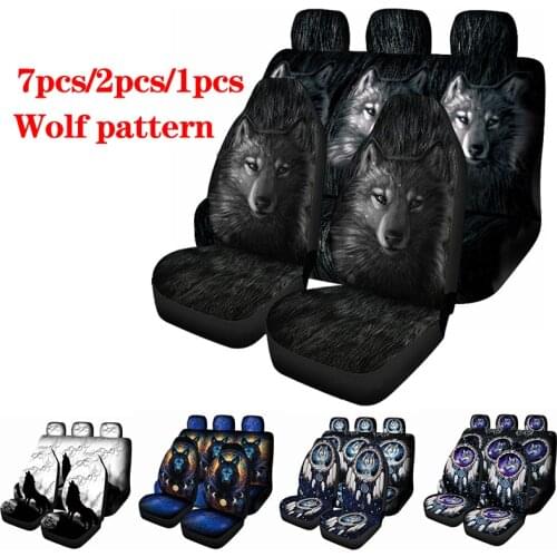 Black wolf pattern black car seat cover for men and women universal design, 4 pieces of front and rear seat covers, suitable