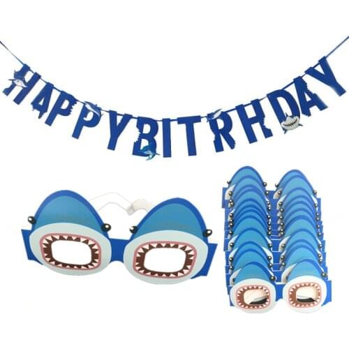 Shark Birthday Party Decorations Happy Birthday Banner Garland Shark Paper Glasses Mask Funny Prop KIids Party Favors Supplies