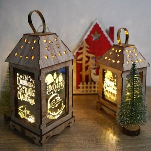 Wooden Christms Decorations for Home Christmas Lights with LED Lantern Christmas Tree Ornaments Xmas Decor New Year Gifts 2021
