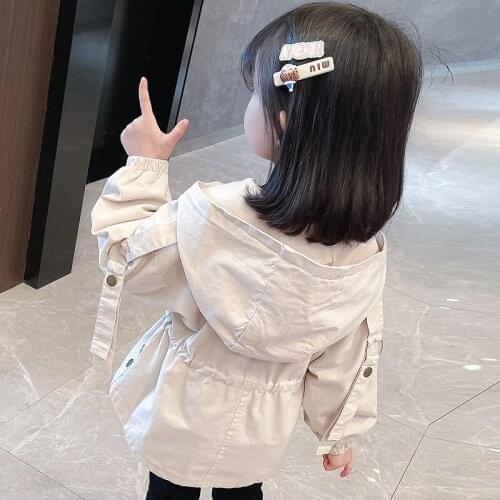 Childrens Solid-colored Windbreaker Autumn New Korean Girl Waist Hoodie Baby Girl Winter Clothes Kids Jackets for Girls