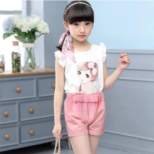 Girls Clothes Sets Summer Fashion Sleeveless T-shirt + Short Pants 2PCS Children Clothing For Girls Teen Kids Outfits 6 7 8 Year
