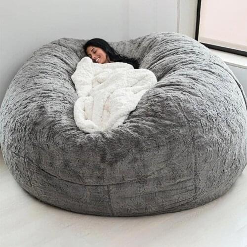Home Sponge Bed Bean Bag Chair Cover Slipcover Double Bedroom Balcony Large Couch Round Soft Fluffy Cover No Fillings Only Cover