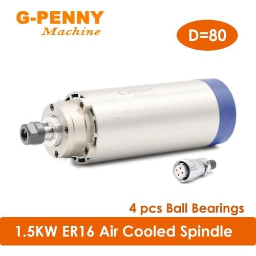 CNC Spindle Motor 220v / 380v 1.5kw ER16 air cooled spindle 4 pcs bearings wood working spindle motor 80mm air cooling 400Hz