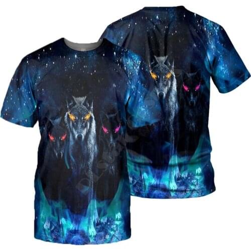 PLstar Cosmos Wolf 3D Printed t shirts women for men Summer Casual Tees Short Sleeve T-shirts Animal Short Sleeve Style-6