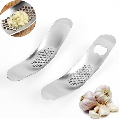 Stainless Steel Curved Garlic Press Mincer Manual Ginger Crusher Masher Multifunction Garlic Shredder Corkscrew Kitchen Gadgets