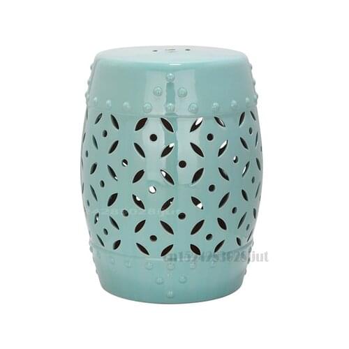 Chinese Style Hollow Pattern Lion Head Ceramic Drum Stool Antique Stool Drum Pier Embroidered Pier Ottoman Storage Pouf