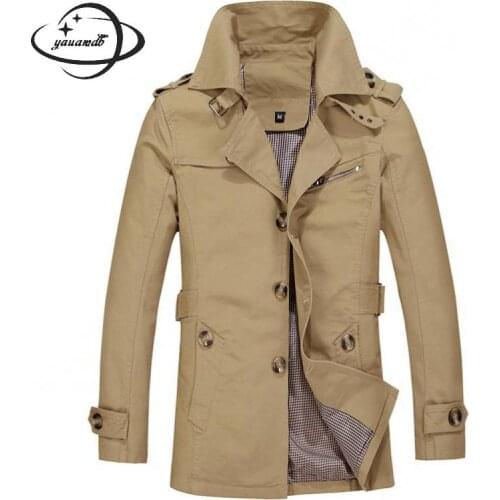 M-5xl Mens Trench Coat Spring Autumn Male Jacket Overcoat Clothing Long Single Breasted Turn Down Collar Windbreaker Clothes Y65