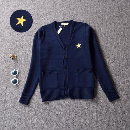 Star Embroidery Unisex Cute Japanese JK Uniform Sailor Sweater Long Sleeve Cardigan Cosplay Thick Winter Color Navy Blue