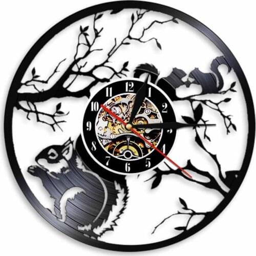 Lovely Squirrel Silihouette 3D LED Wall Clock Creative Animal Art Decoration Vinyl Record Kitchen Clock Unique Gift Idea