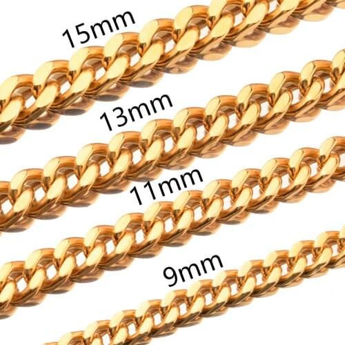 Fashion Mens Stainless Steel Necklace Gold Curb Cuban Link Chain Necklace For Men Women Jewelry Gifts Dropshipping 9/11/13/15mm