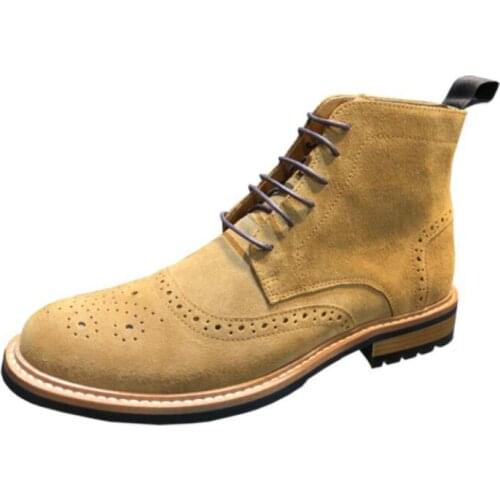 Plus Size 38-46 Men Brogue Boots Handmade Suede Mens Tooling Shoes Genuine Leather Autumn New Outdoor Boot