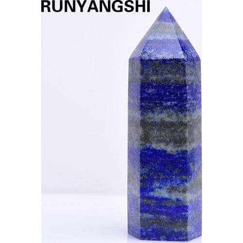 Runyangshi 1PC Natural lapis lazuli wand point Chakra stones crystal point and healing crystals obelisk 10x3cm